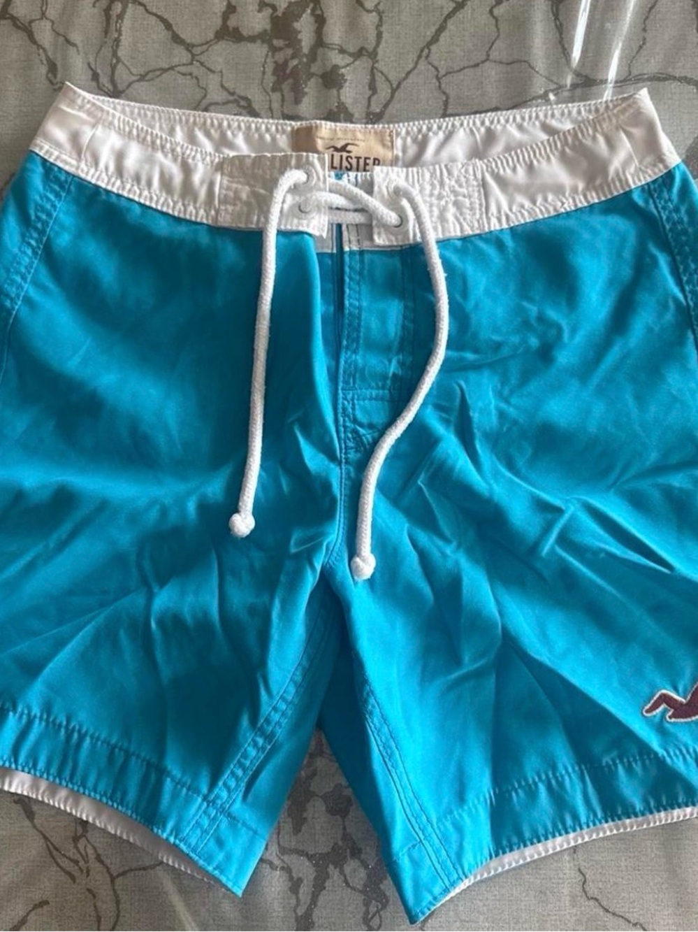 Hollister Men's Turquoise Swim Trunks with White Waistband